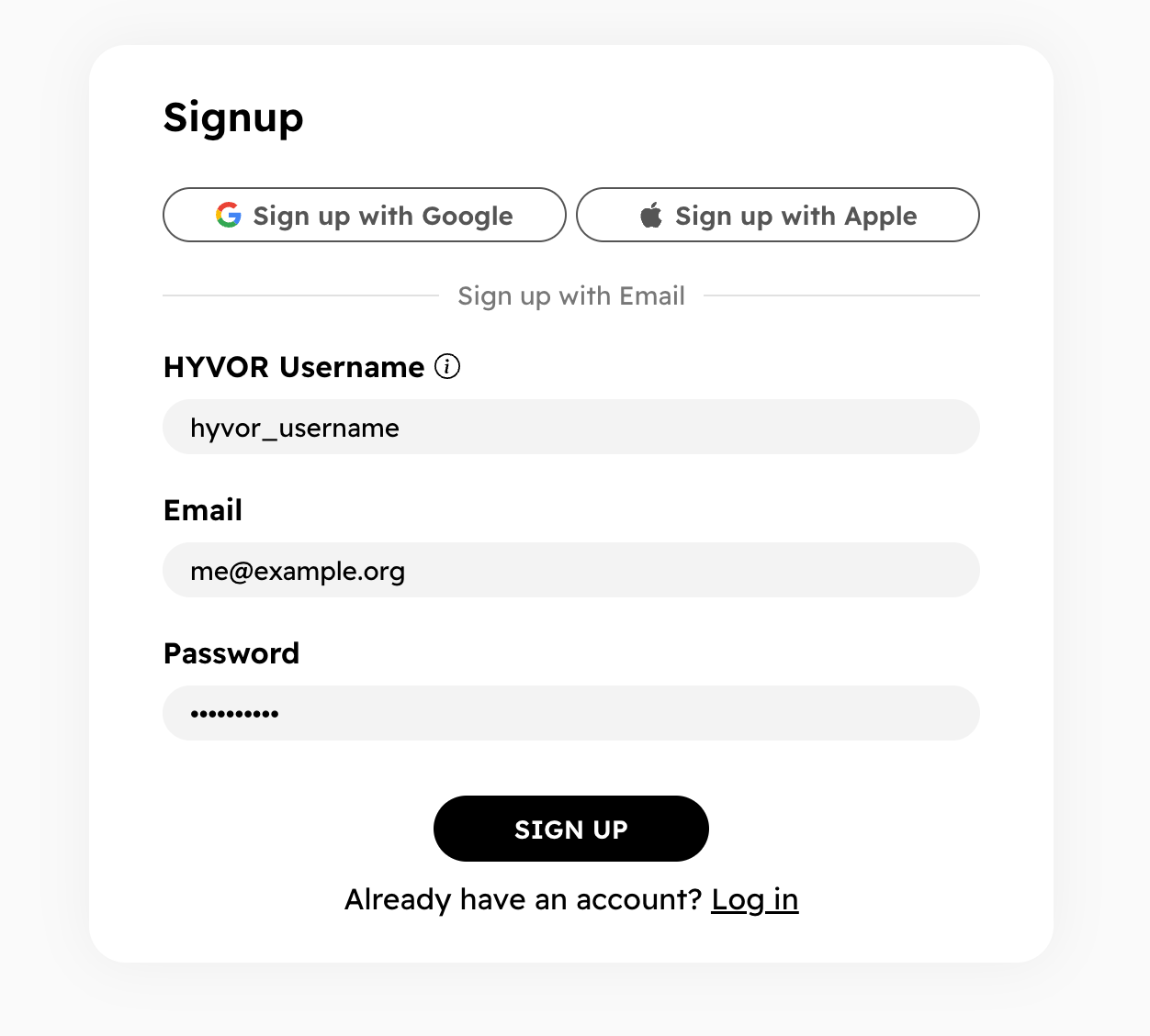 Signup to HYVOR