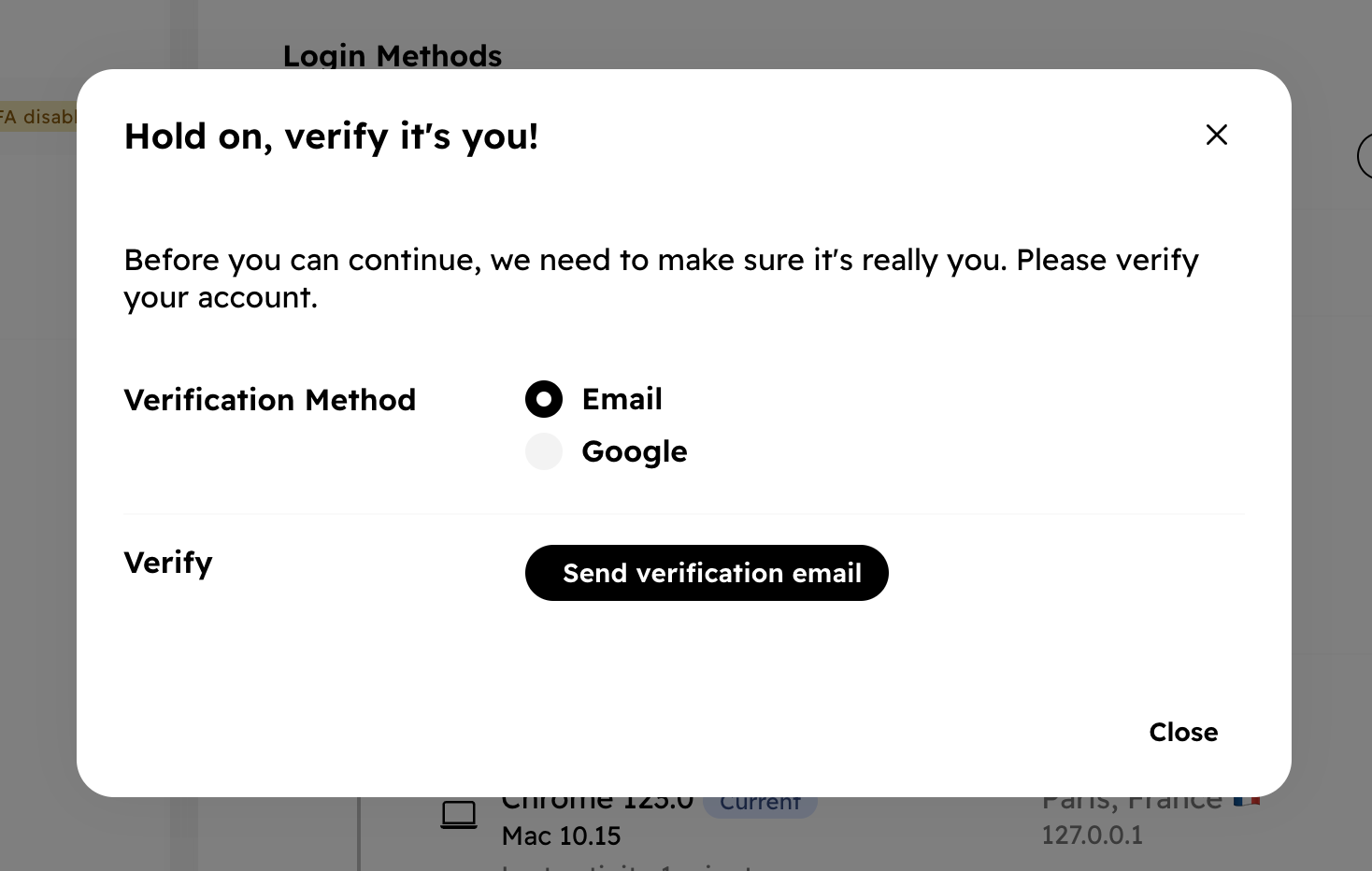 Verify It's Me Dialog