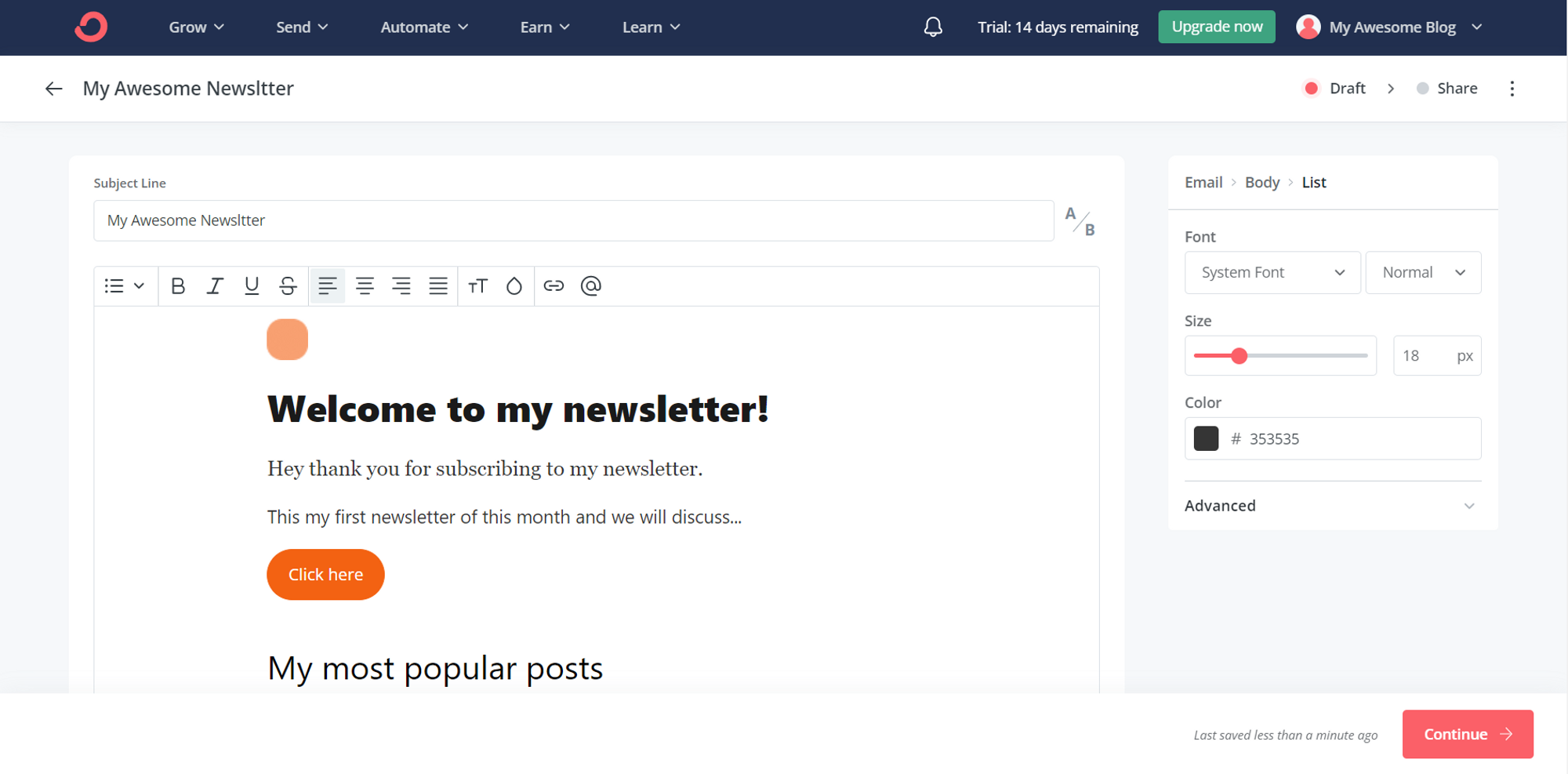 Step 4 - Send your first newsletter to your subscribers