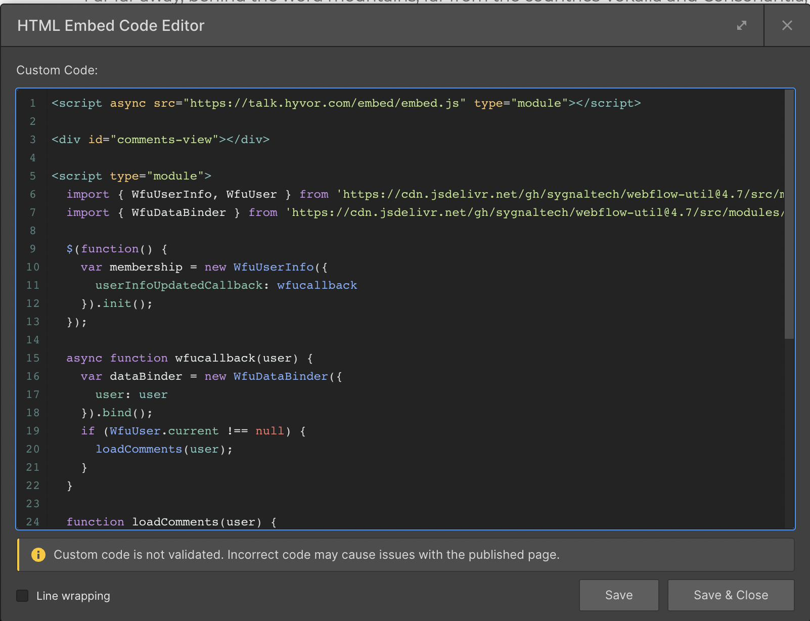 Webflow HTML Code Editor 