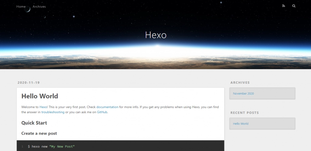 Hexo blog with Landscape theme