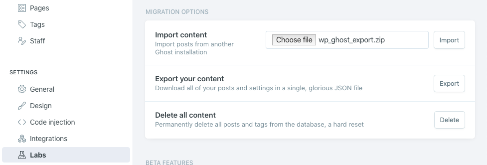 Import content to Ghost