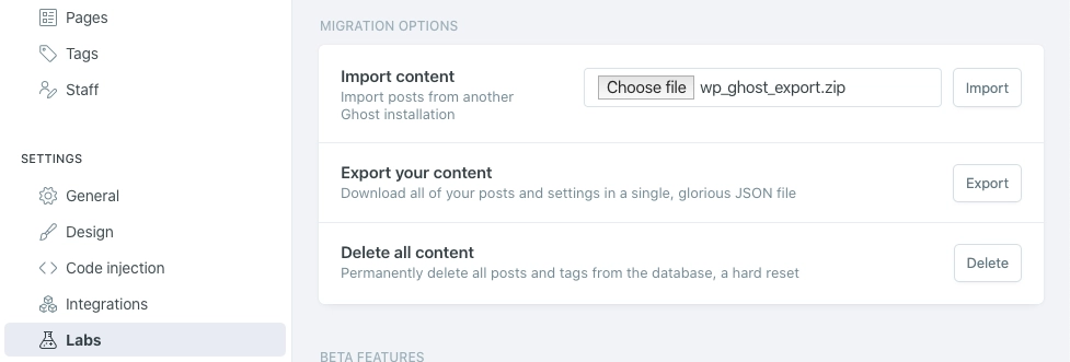 Import content to Ghost