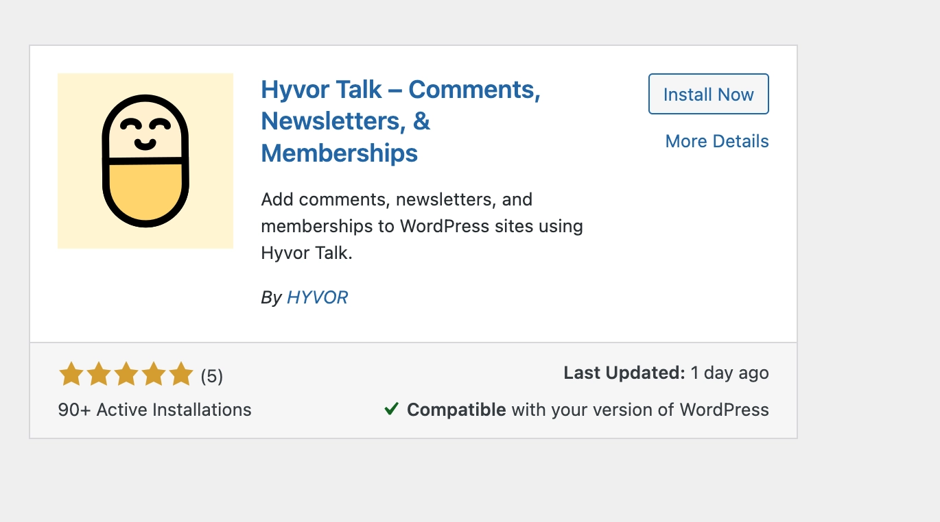 Installing Hyvor Talk WOrdPress plugin within the WordPress admin panel - Paid WordPress memberships