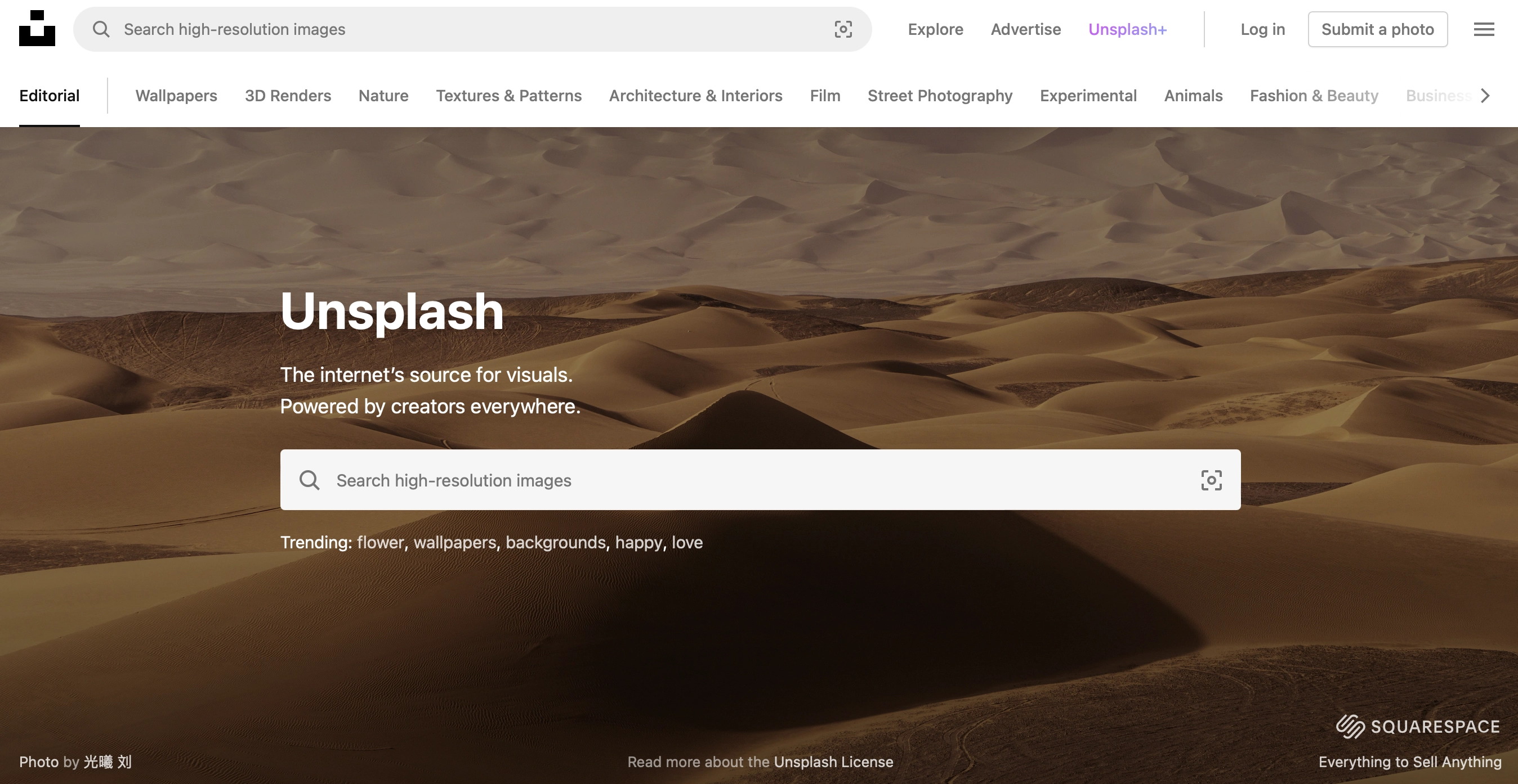 Best Apps for Blogging - Unsplash homepage