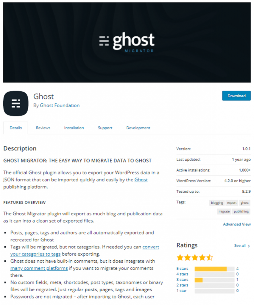 Ghost Plugin by Ghost Foundation on WordPress plugin directory