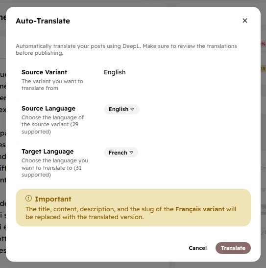 How to translate blog posts - Hyvor Blogs - Auto Translate and publish blog posts