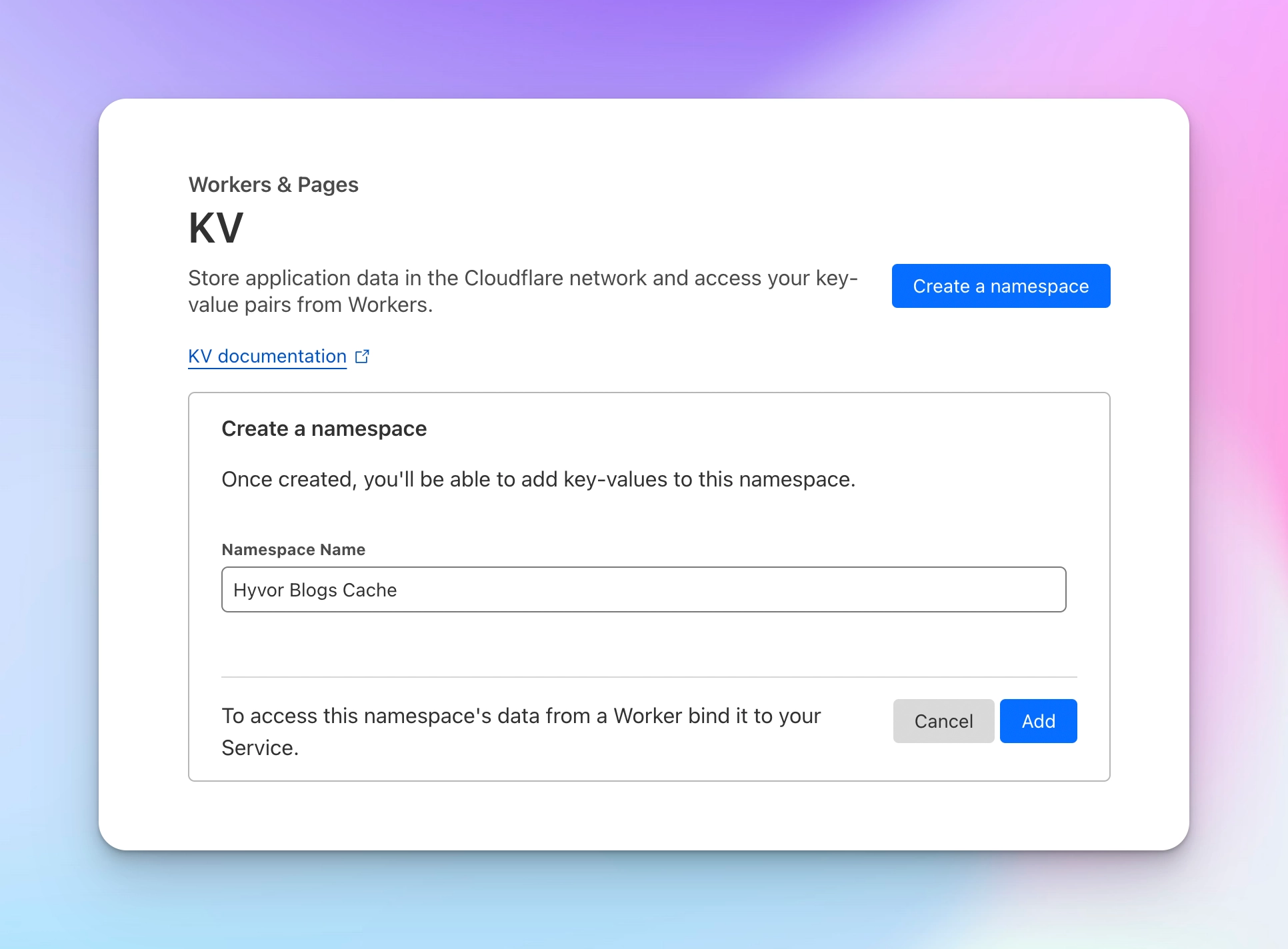 Create KV namespace in Cloudflare Workers