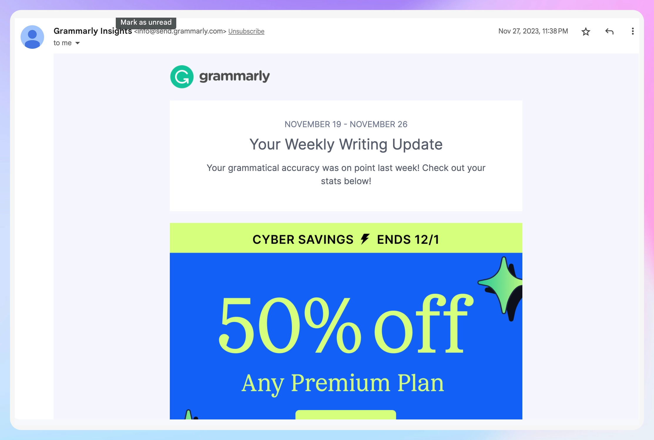 Grammarly email marketing - b2b saas marketing