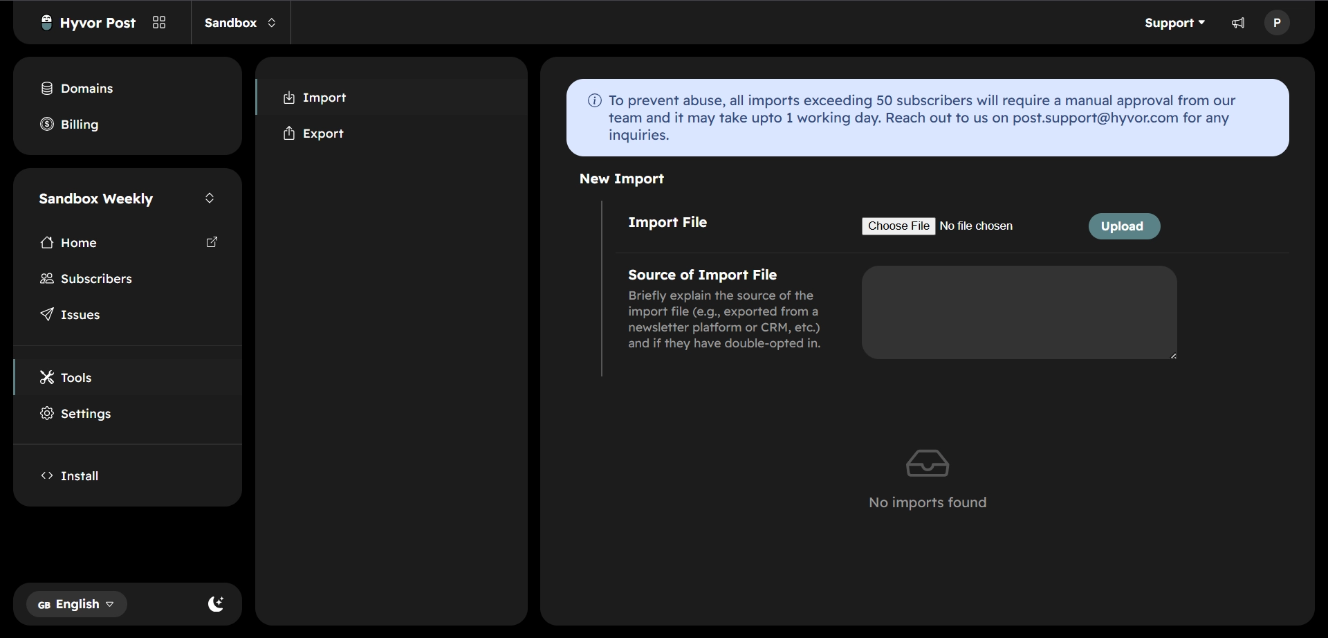 Import the test file - How to Migrate Your Newsletter from Mailchimp to Hyvor Post