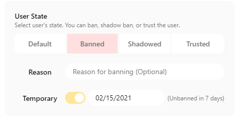 Temporary banning