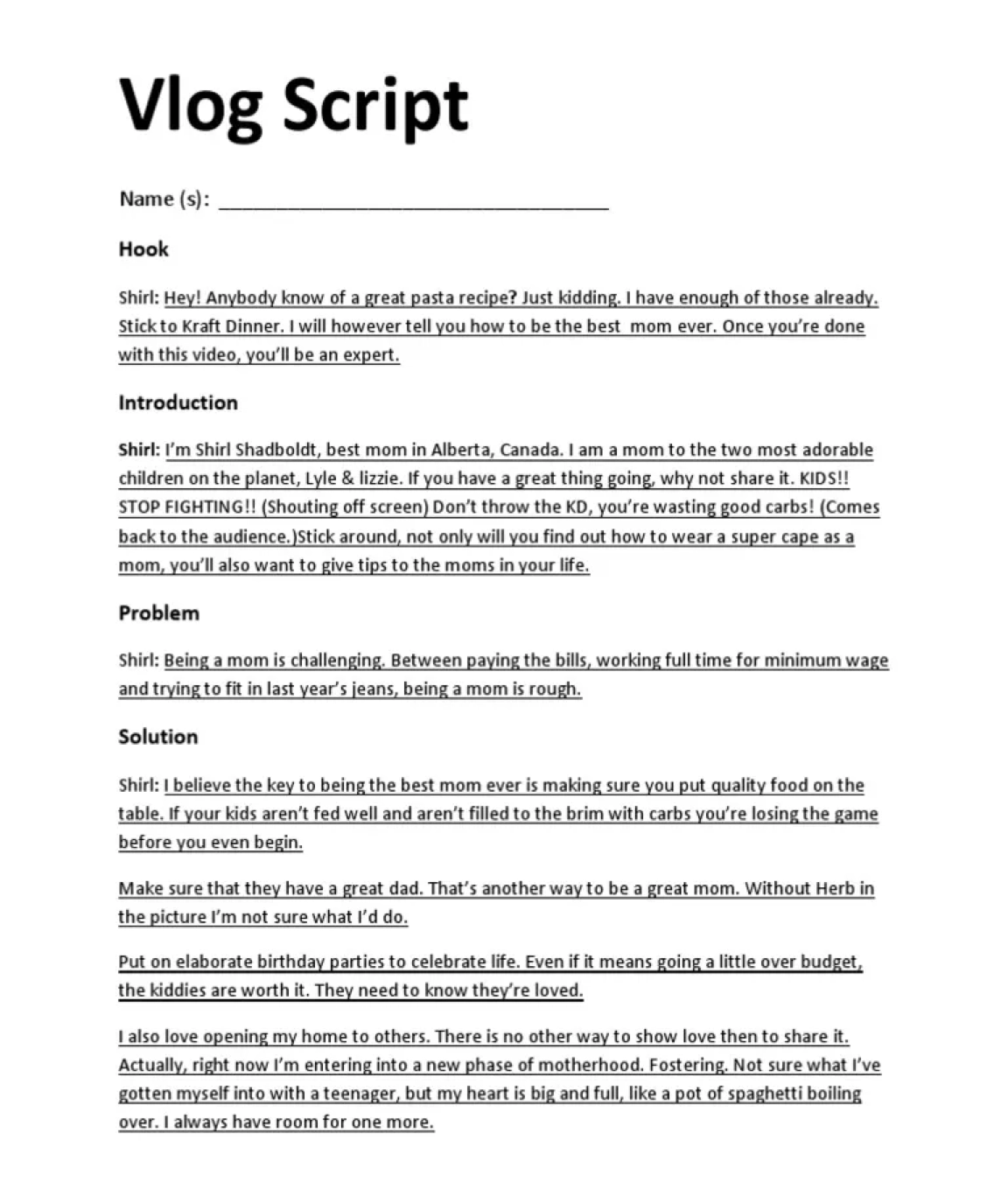 Example of vlog script: