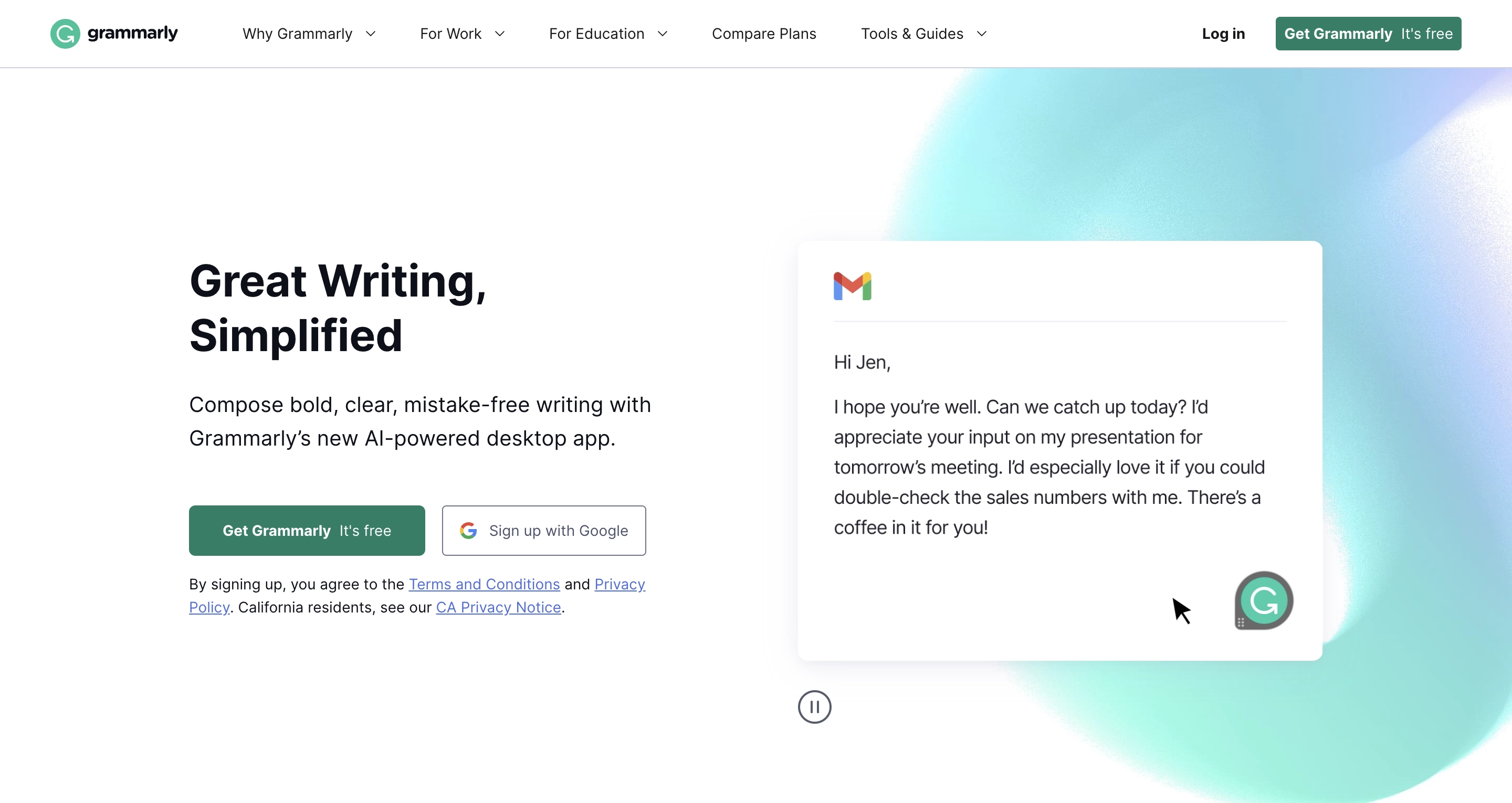 Best Apps for Blogging - Grammarly homepage