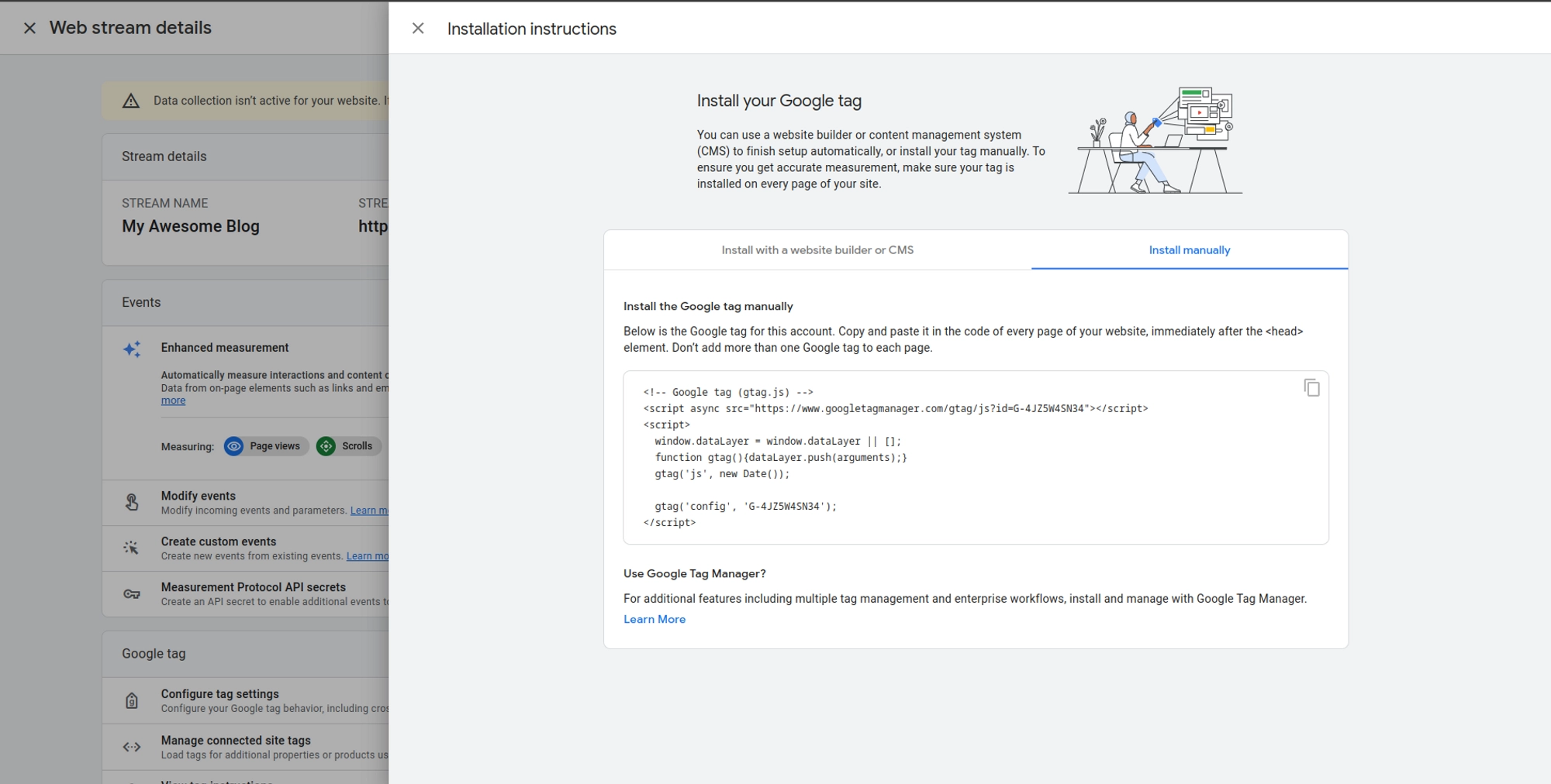 Step 3 - Linking the Google Analytics data stream with your blog