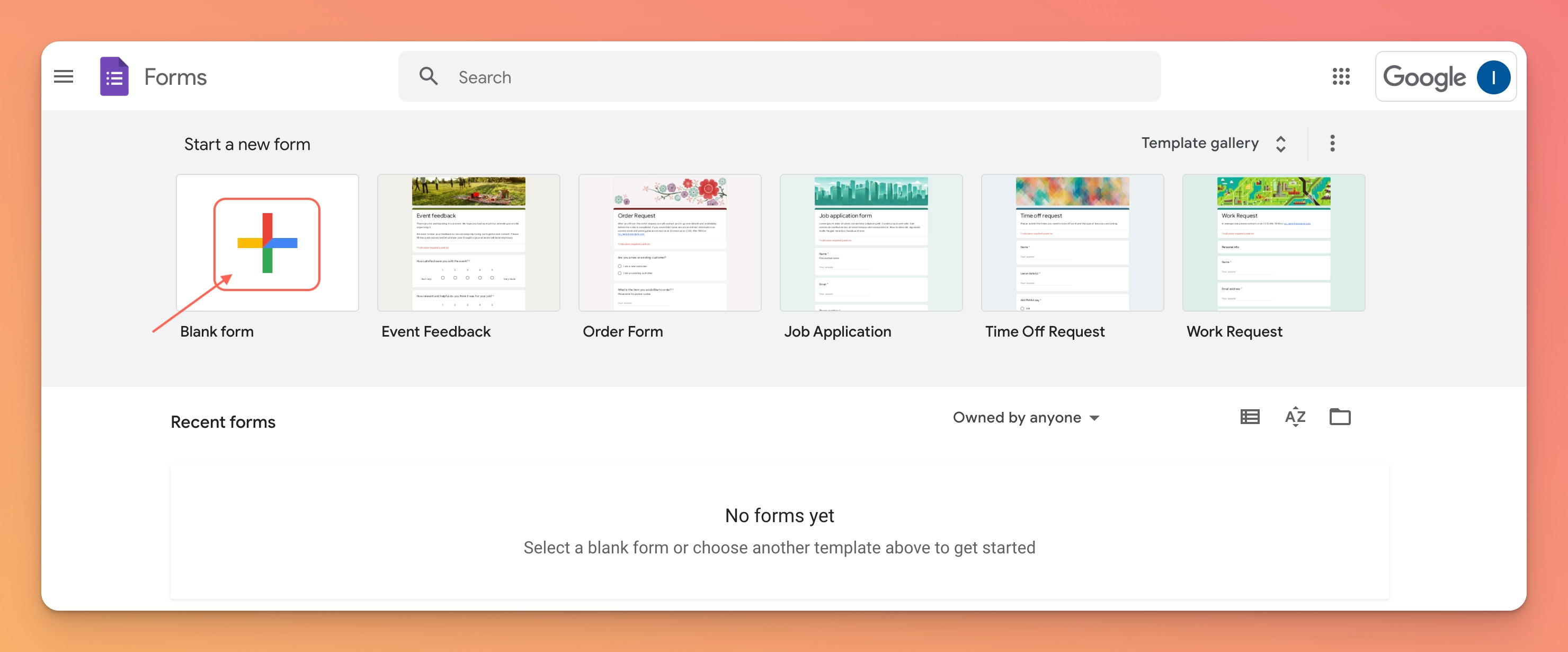 Start from a blank form or try using a template - How to Add Google Forms to Your Blog