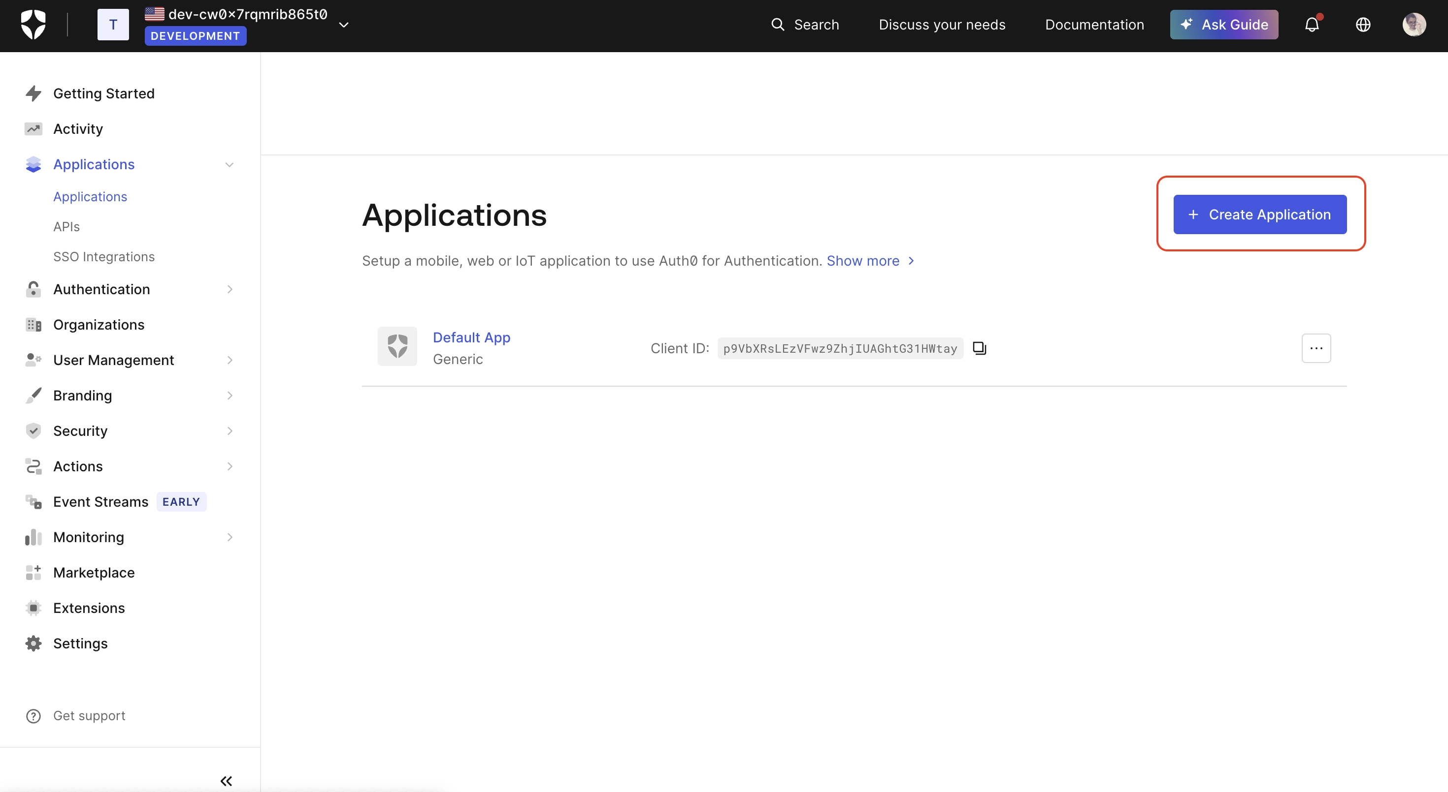Create a new application at Auth0 - Comments with single sign-on using hyvor talk and auth0