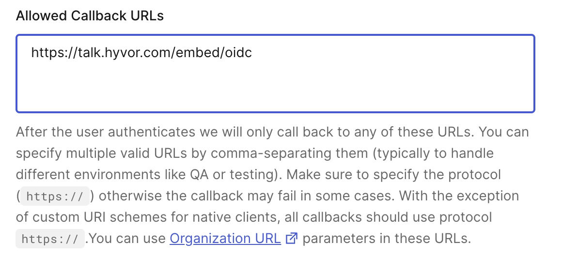 Callback URL - comments with single sign-on using hyvor talk and auth0