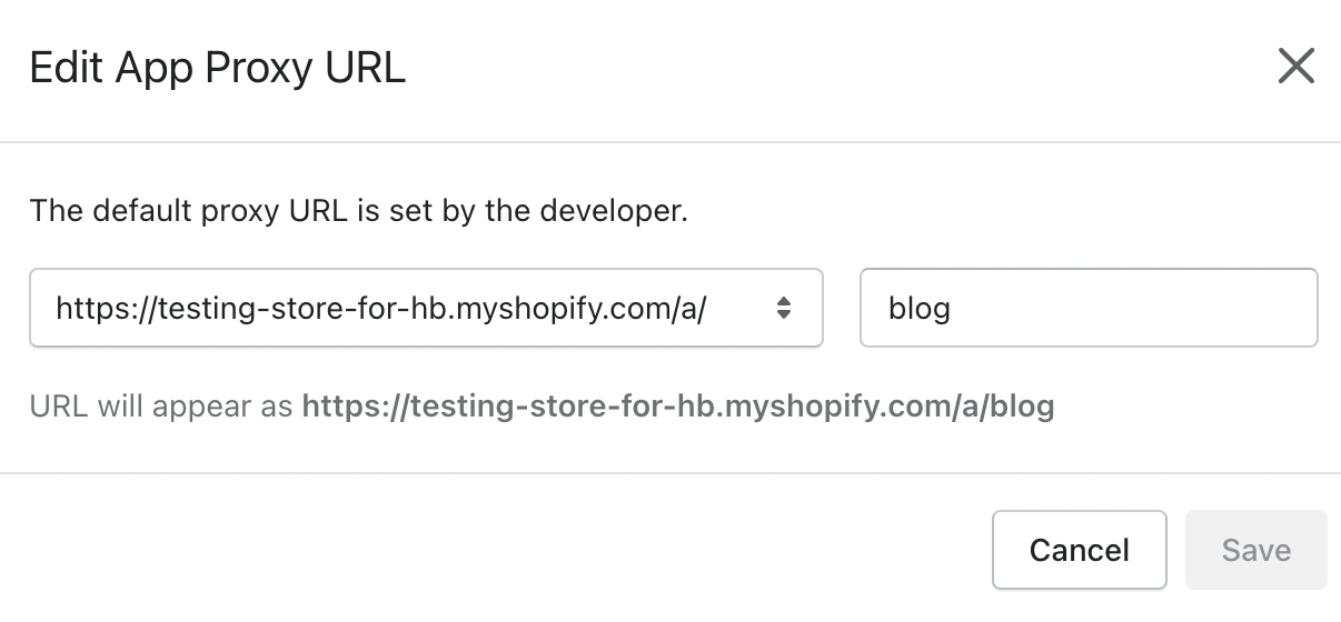 Editing the App Proxy URL of the Blog
