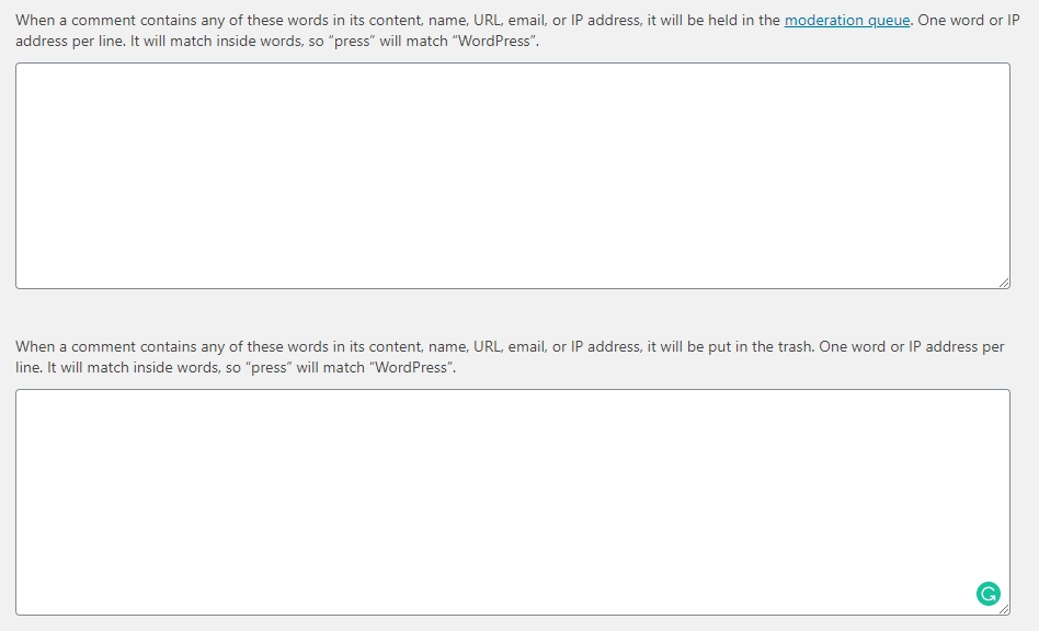 Restricting words on WordPress to prevent comment spam