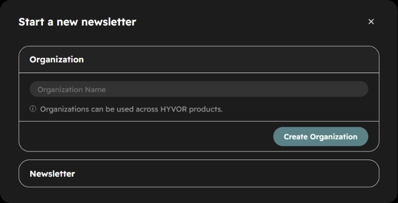 First step to migrate from Substack to Hyvor Post: the organization setup dialog
