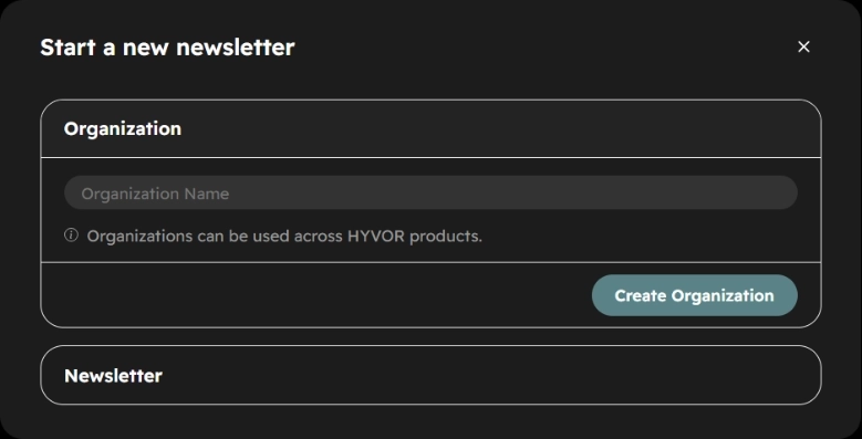 First step to migrate from Buttondown to Hyvor Post: the organization setup dialog