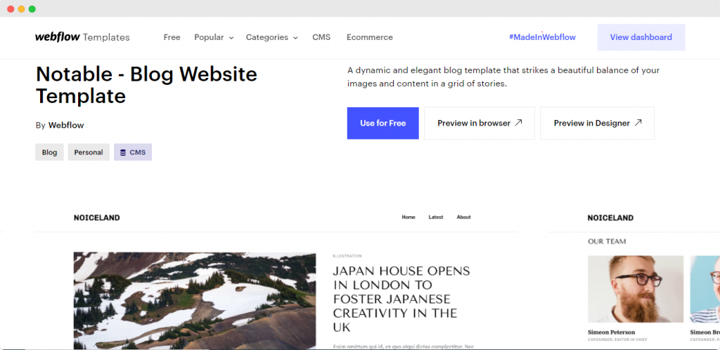 How to create a blog on webflow - Choose a free template