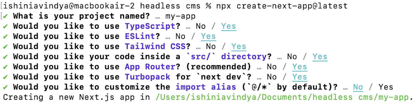 Installation Prompts Next.js - Next.js headless Blog