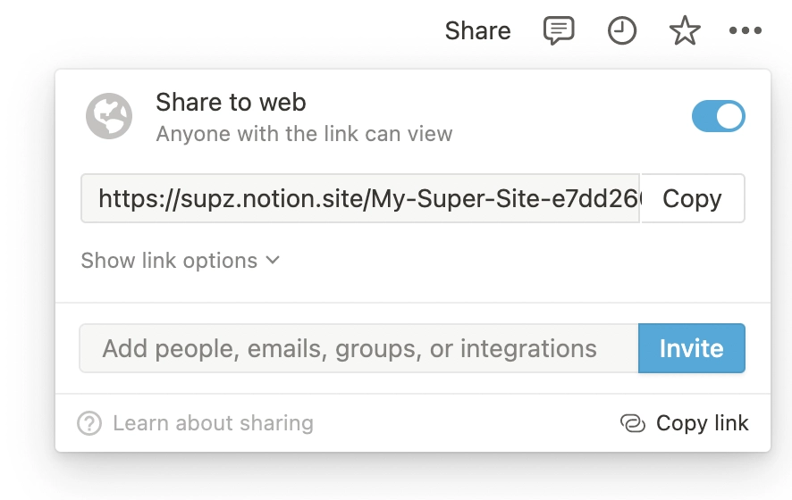 Share Notion page to the public