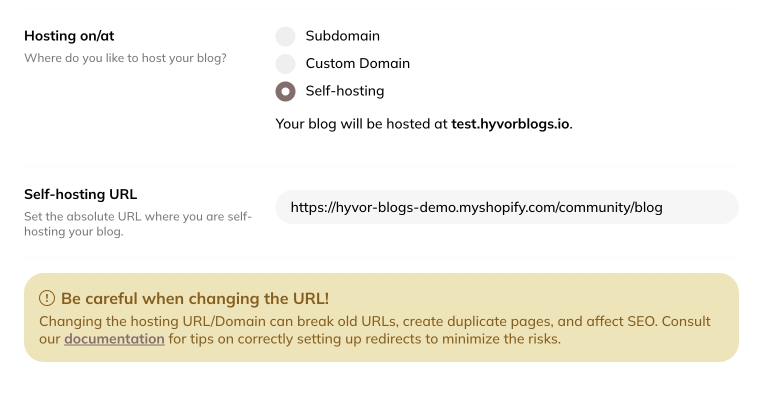 Updating the self-hosting URL in Hyvor Blogs Console