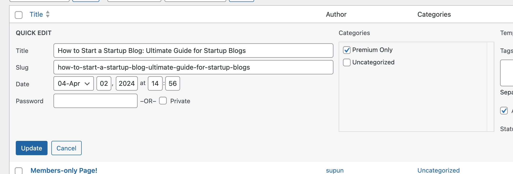 Assigning a category to a post in WordPress - Paid WordPress memberships