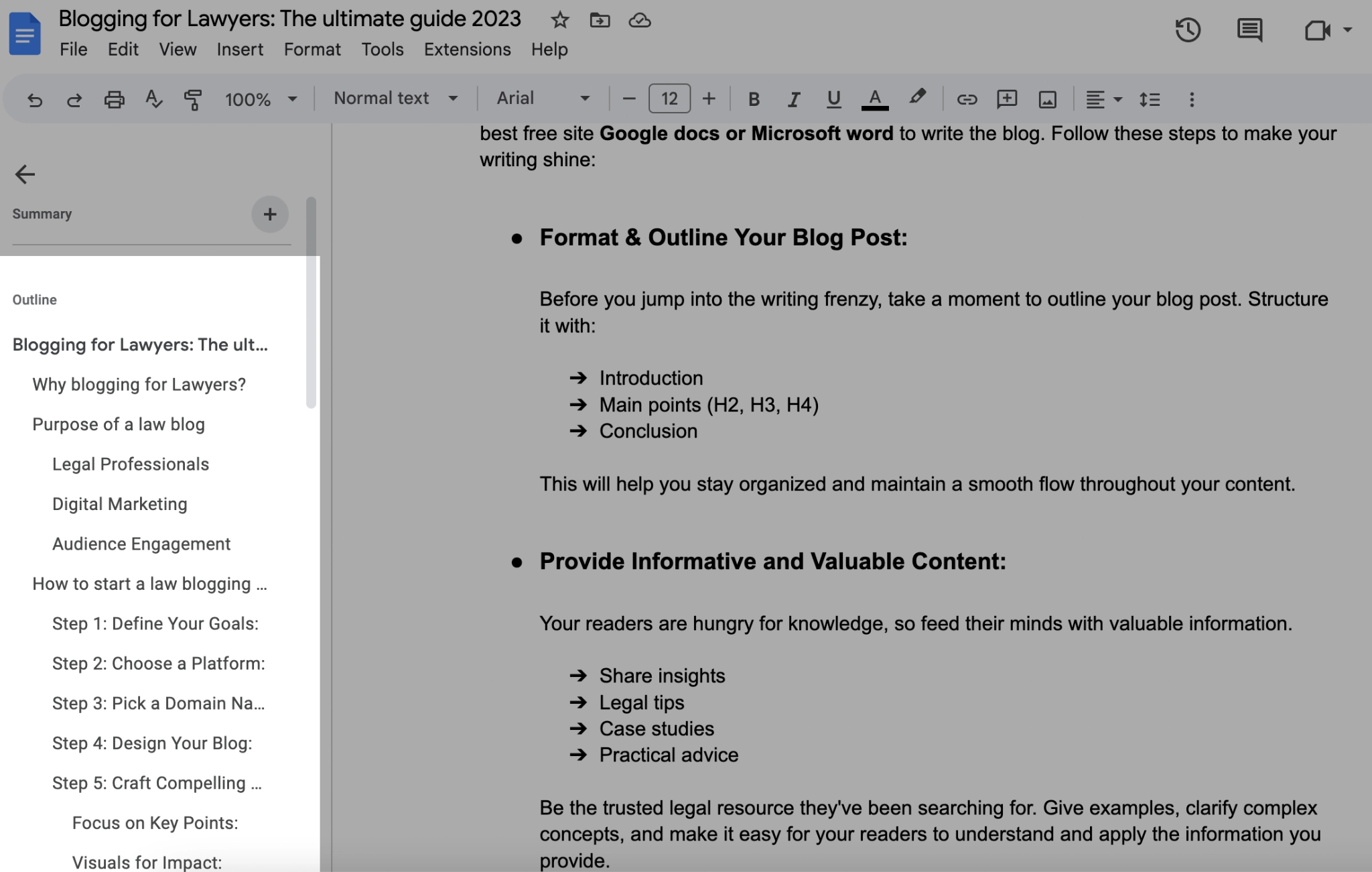 Writing a blog post in Google Docs