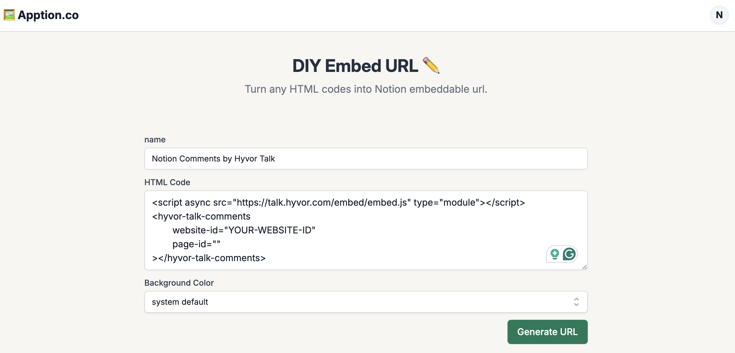 Create Embed URL for Notion Comments by Hyvor Talk