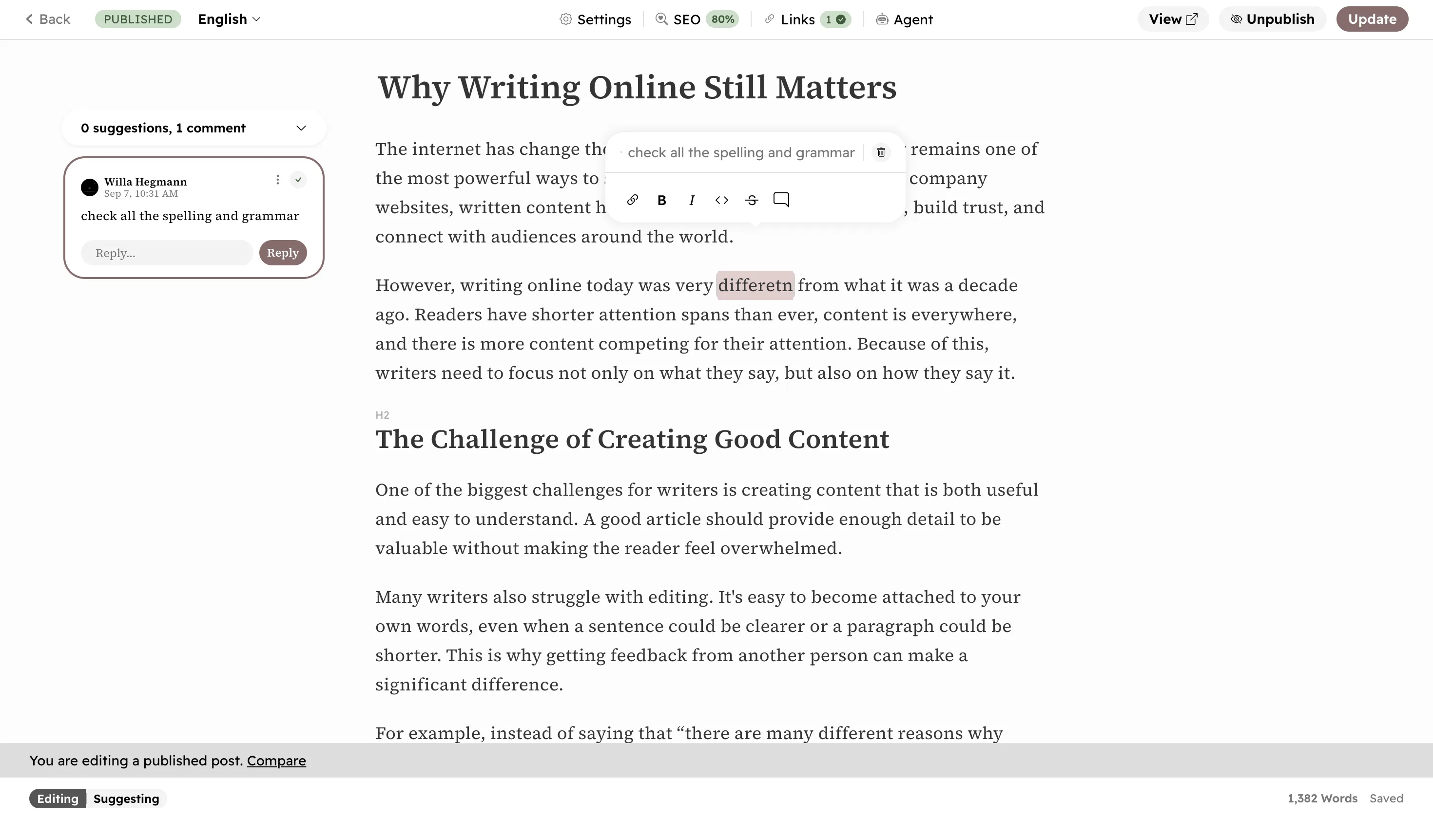 Comment on content