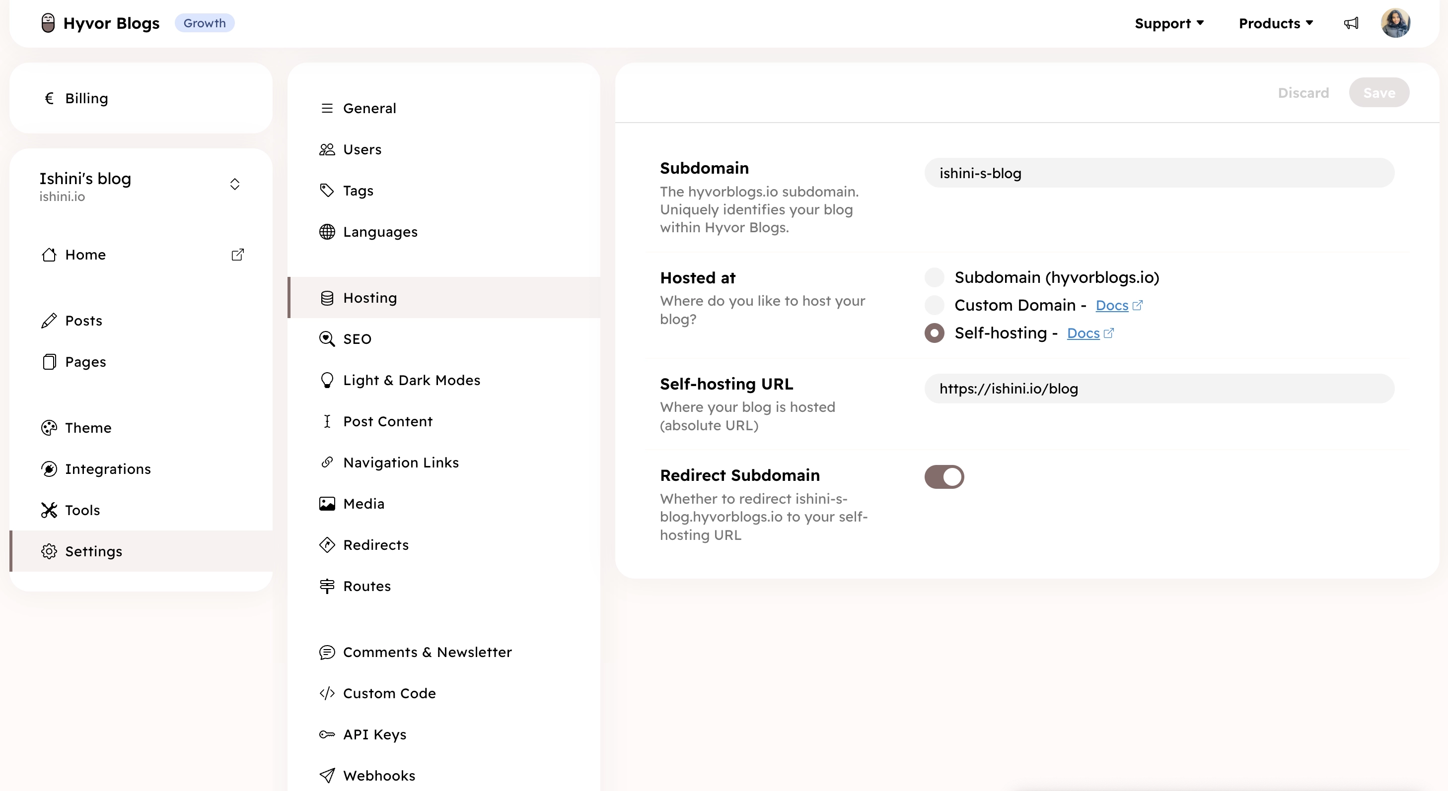 Changing Hosting URL in the Hyvor Blogs Console