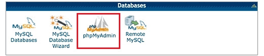 Choosing phpMyAdmin in the cPanel