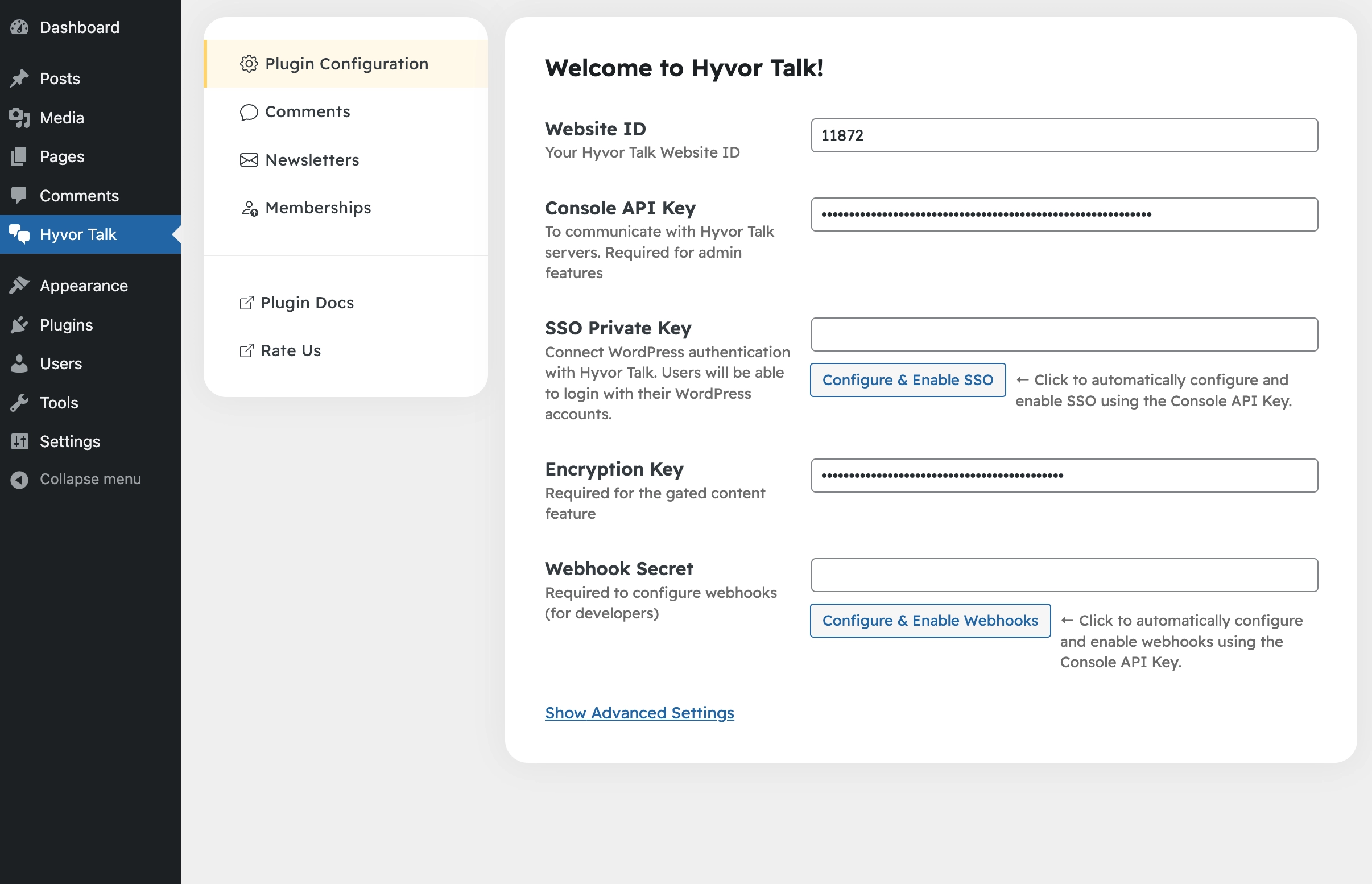 Hyvor Talk WordPress Plugin Configured