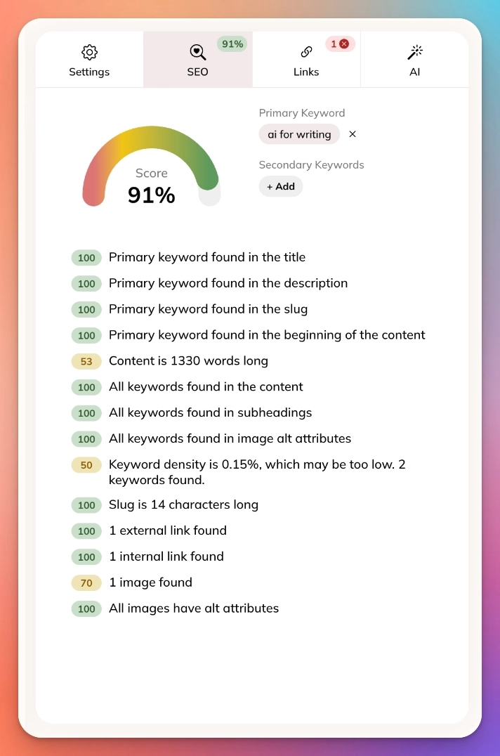 In-built SEO Analyzer - Medium alternatives