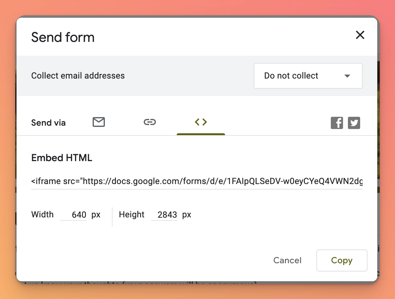 Copy the HTML code - How to Add Google Forms to Your Blog