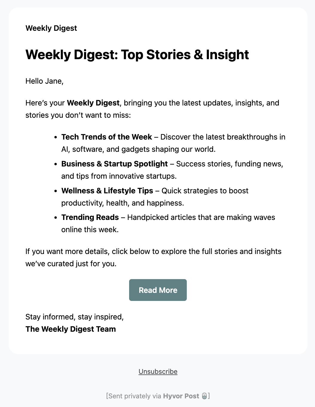 Contenu de la newsletter